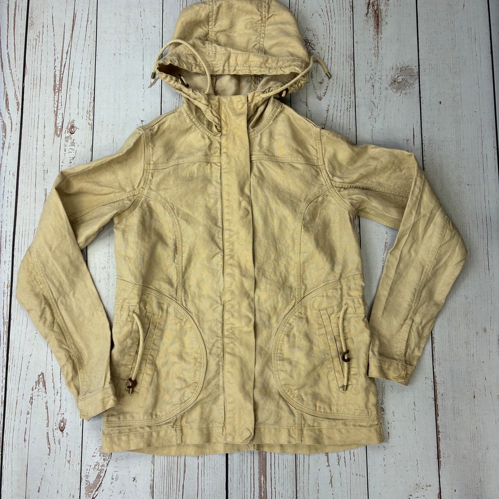 Tommy Bahama Womens XXS Beige 100% Linen Hooded Full Zip Utility Jacket RN 86549
